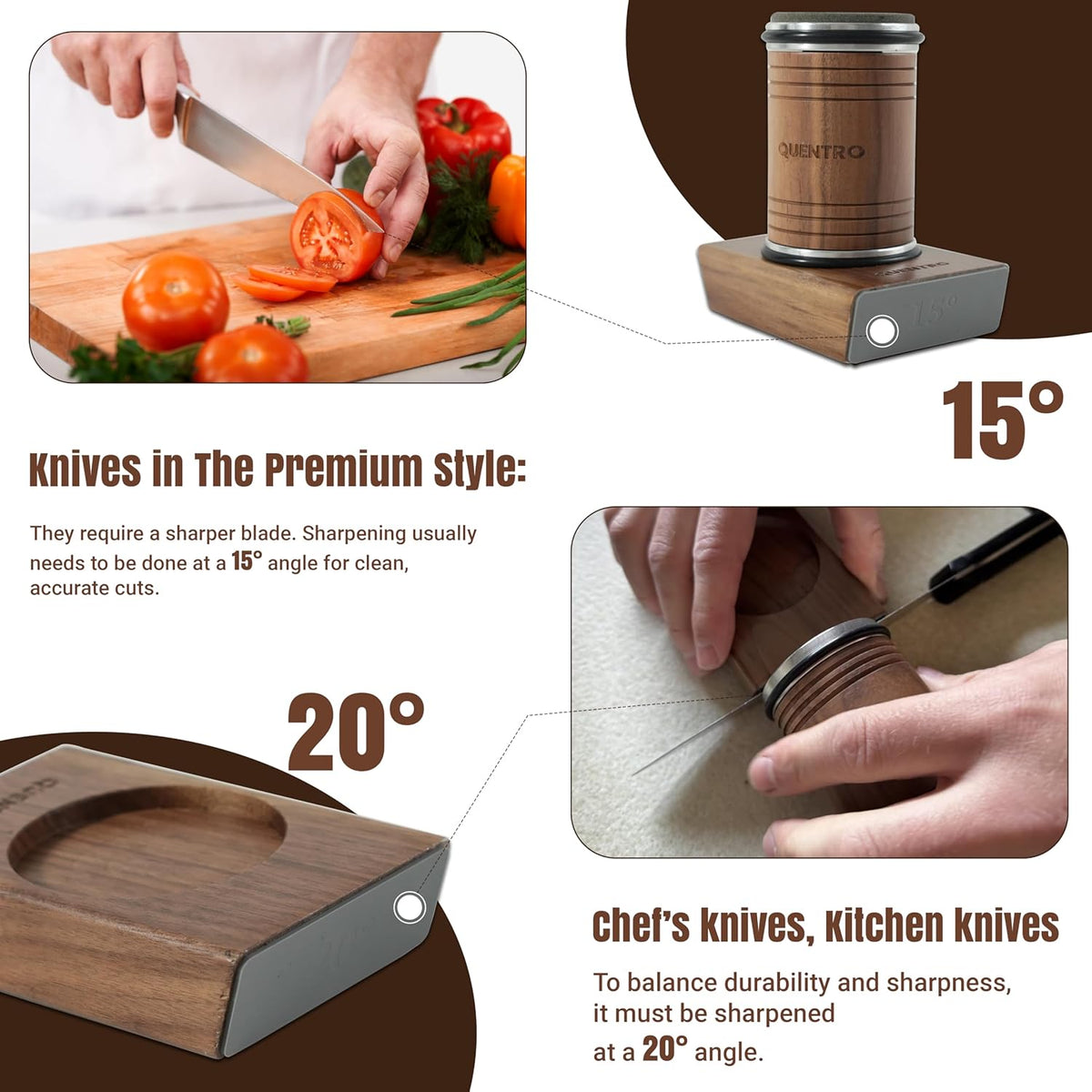 Rolling Knife Sharpener Kit – Premium Walnut Wood – 15° & 20° Multi-Angle Magnetic Sharpener with Diamond Coated & Ceramic Honing Discs – Professional Knife Sharpening Tool for Kitchen, Chef & Home