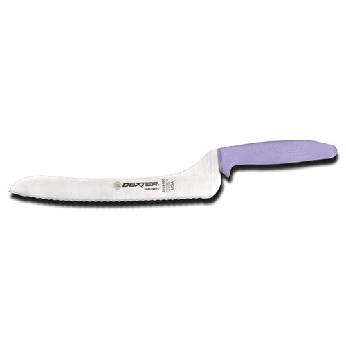 Dexter-Russell S163-9SCP-PCP Sani-Safe Sandwich Knife, 9" Scalloped Offset Blade, High-Carbon Steel, Textured Polypropylene Handle, Purple, Perfect Cutlery Packaging, Made in USA