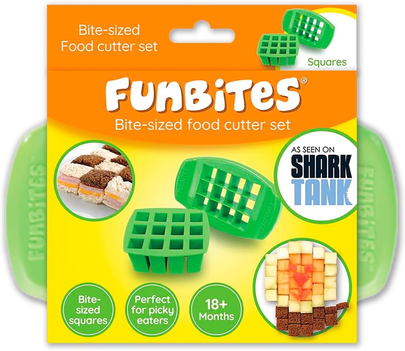 Sandwich Cutter for Kids Lunch, Crustless Bento 2-Pc Set, 1 Pack | Green Squares food cutter for toddlers, bite-size uncrustable shapes, bento lunch accessory, BPA-free, dishwasher safe