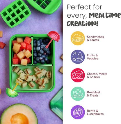 Sandwich Cutter for Kids Lunch, Crustless Bento 2-Pc Set, 1 Pack | Green Squares food cutter for toddlers, bite-size uncrustable shapes, bento lunch accessory, BPA-free, dishwasher safe