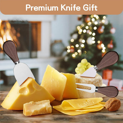 Cheese Knife Set, 6 Pcs Charcuterie Board Accessories - Cheese Knife, Spreader, Fork, Slicer, Cheese Cutter, Butter Knife, Stainless Steel Cheese Knives for Housewarming Gift (Walnut Handle)