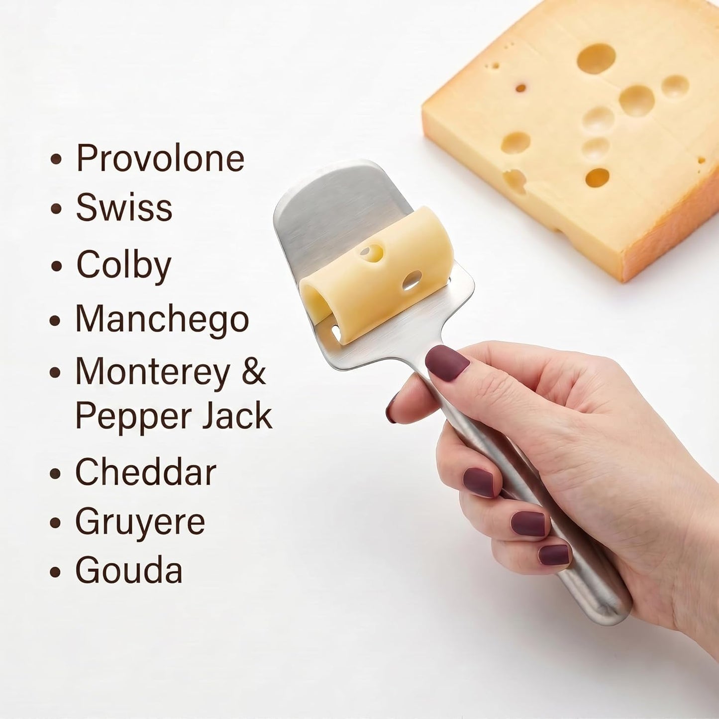 Cheese Slicer for Block Cheese, Stainless Steel Cheese Cutter with One-Piece Design & Serving Tip, Multi Functional Cheese Knife, Charcuterie Accessories, Dishwasher Safe