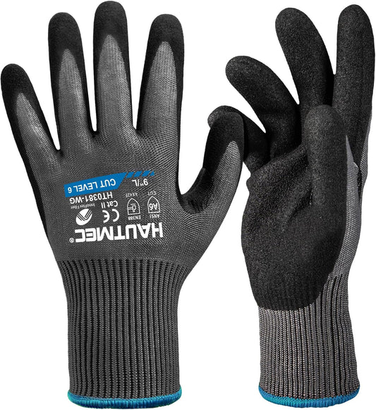 ANSI A6 Cut Resistant Work Gloves for Men Women, EN388 4X42F Cutting Proof Gloves, Breathable 13-Gauge HPPE, Nitrile Coated, Touchscreen, Reinforced Thumb Saddle for Construction/Auto(L)