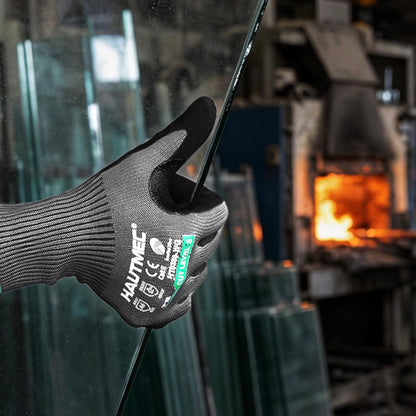 ANSI A6 Cut Resistant Work Gloves for Men Women, EN388 4X42F Cutting Proof Gloves, Breathable 13-Gauge HPPE, Nitrile Coated, Touchscreen, Reinforced Thumb Saddle for Construction/Auto(L)