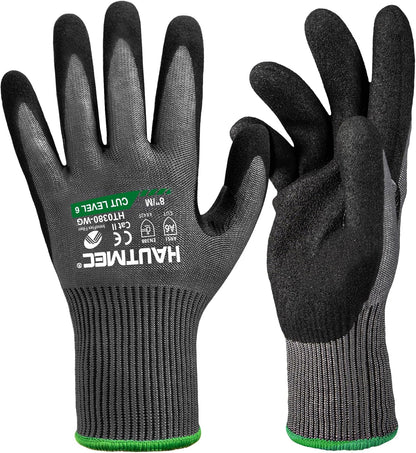 ANSI A6 Cut Resistant Work Gloves for Men Women, EN388 4X42F Cutting Proof Gloves, Breathable 13-Gauge HPPE, Nitrile Coated, Touchscreen, Reinforced Thumb Saddle for Construction/Auto(L)
