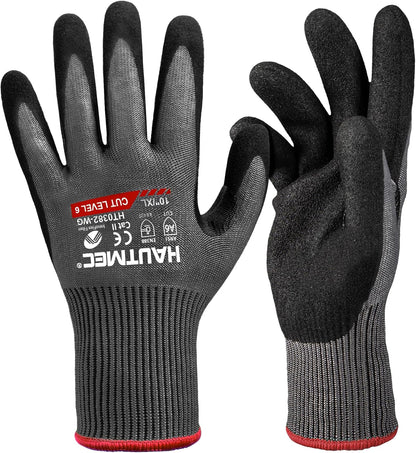ANSI A6 Cut Resistant Work Gloves for Men Women, EN388 4X42F Cutting Proof Gloves, Breathable 13-Gauge HPPE, Nitrile Coated, Touchscreen, Reinforced Thumb Saddle for Construction/Auto(L)