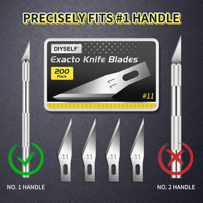 200 PCS Exacto Knife Blades #11, High-Carbon Exacto Blades Refills | Fine-Point #11 Blade for Paper, Stencils and Scrapbooking, Standard-Fit Blades for Exacto Knife, Artists and DIY Crafters