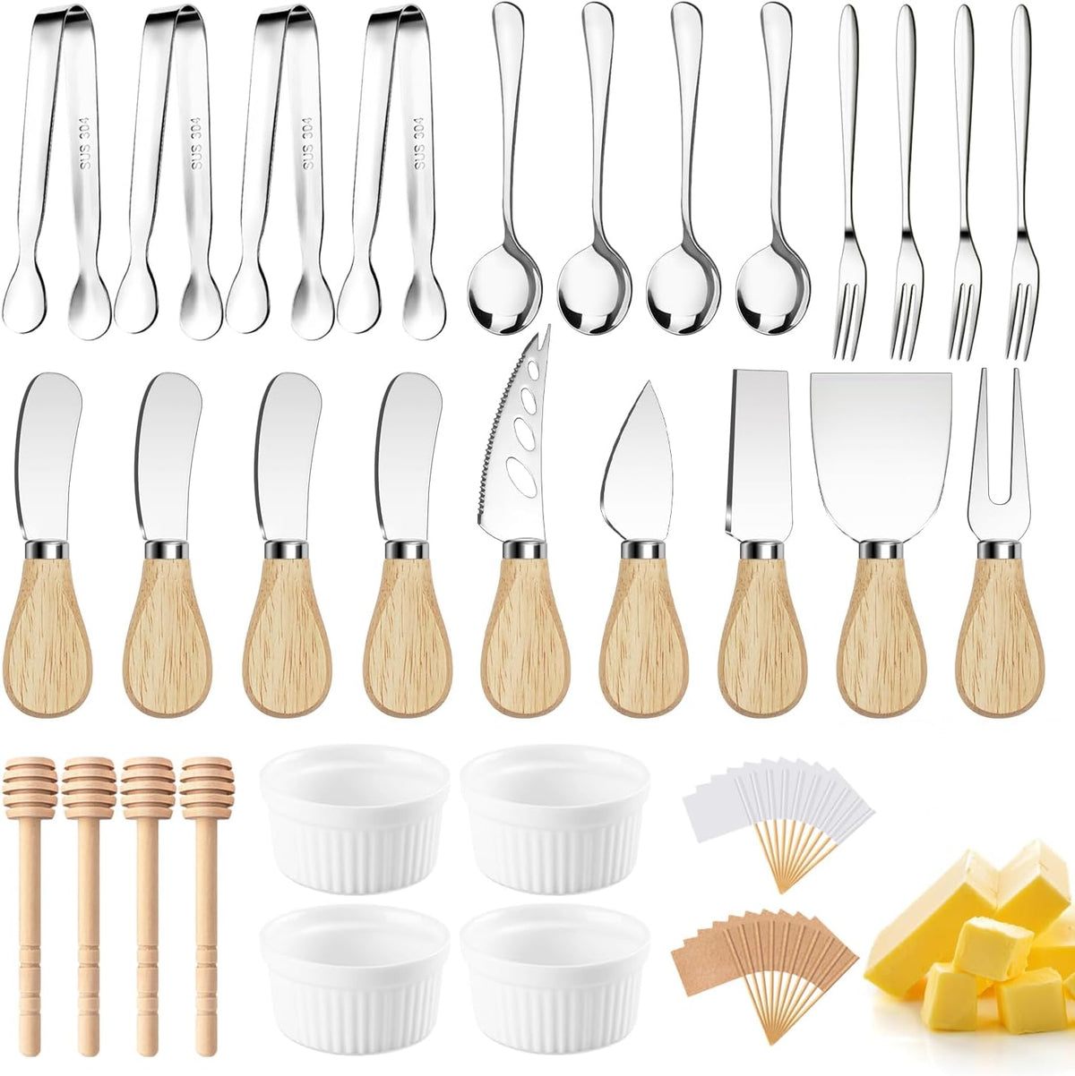 Charcuterie Boards Accessories Charcuterie Utensils Cheese Butter Spreader Knife Set Small Serving Tongs Forks and Spoons Dipping Bowls Honey Dippers Toothpick Flags for Appetizers & Serving Platters