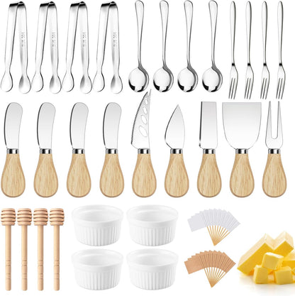 Charcuterie Boards Accessories Charcuterie Utensils Cheese Butter Spreader Knife Set Small Serving Tongs Forks and Spoons Dipping Bowls Honey Dippers Toothpick Flags for Appetizers & Serving Platters