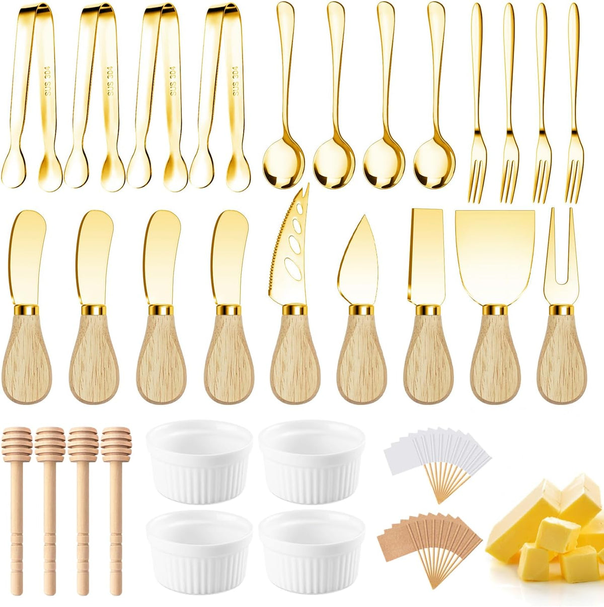 Charcuterie Boards Accessories Charcuterie Utensils Cheese Butter Spreader Knife Set Small Serving Tongs Forks and Spoons Dipping Bowls Honey Dippers Toothpick Flags for Appetizers & Serving Platters