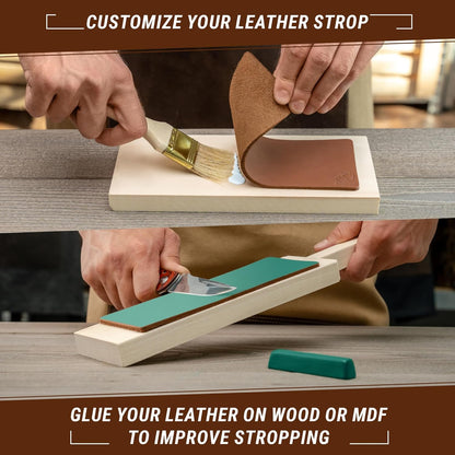 Stropping Leather Strop for Knife Sharpening Strop LS2P1 - Knife Stropping Kit 3 x 8 IN - Knives Sharpener with Honing Strop Polishing Compound Set - Double Sided