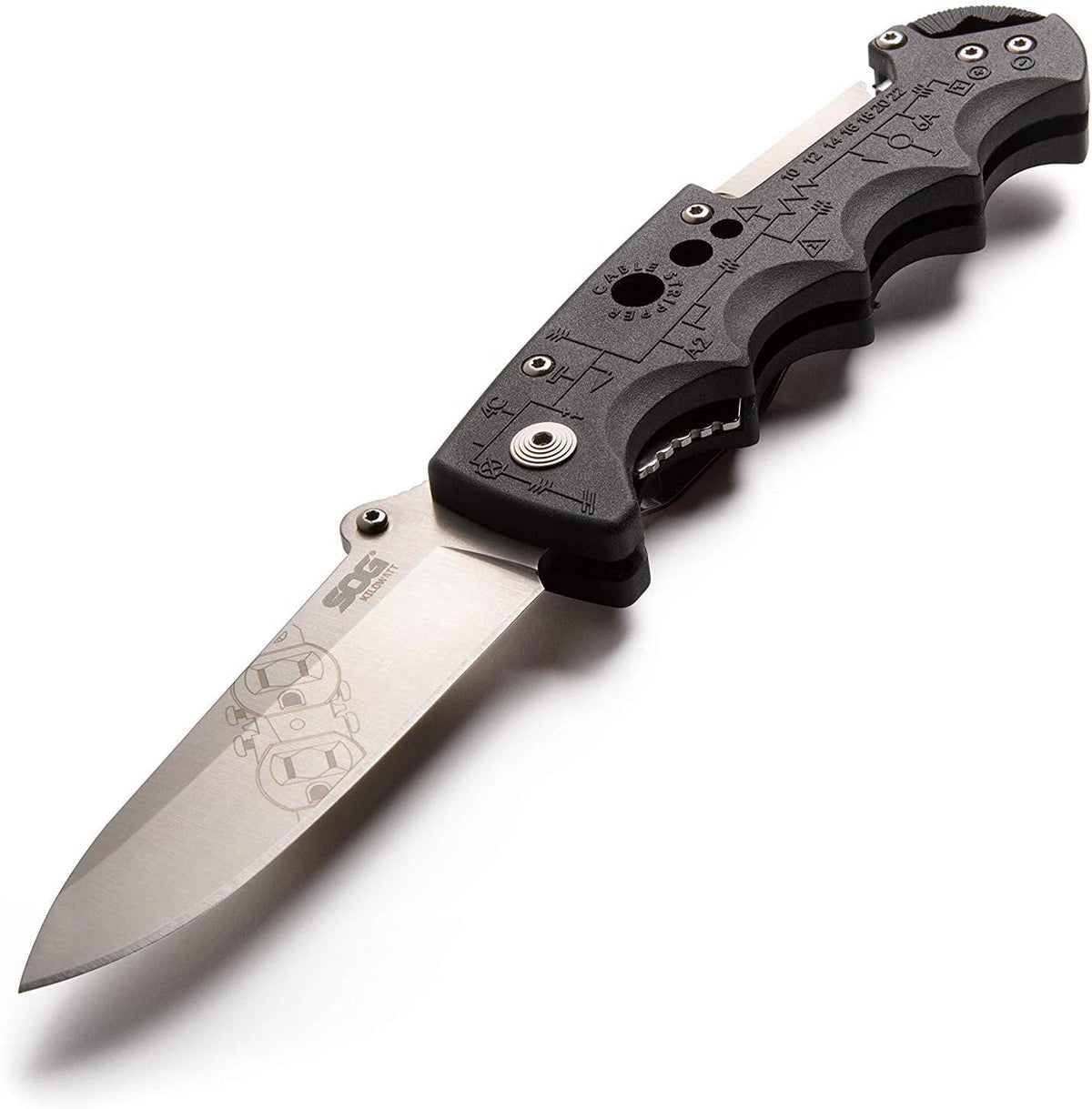 Kilowatt- Electricians Pocket Knife with Wire Stripping Multi-Tool and 3.4 Inch AUS-8 Blade, UTP 10-22G Wire Stripper Knife (EL01-CP), Black