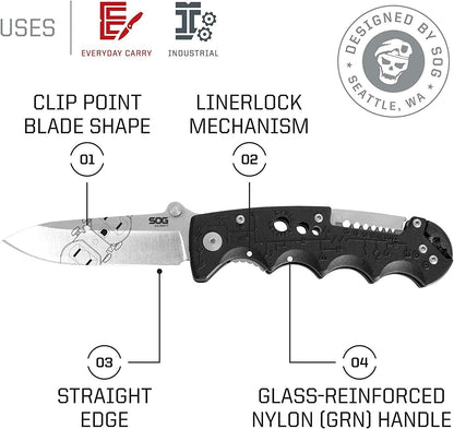 Kilowatt- Electricians Pocket Knife with Wire Stripping Multi-Tool and 3.4 Inch AUS-8 Blade, UTP 10-22G Wire Stripper Knife (EL01-CP), Black