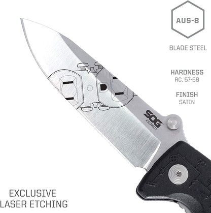 Kilowatt- Electricians Pocket Knife with Wire Stripping Multi-Tool and 3.4 Inch AUS-8 Blade, UTP 10-22G Wire Stripper Knife (EL01-CP), Black