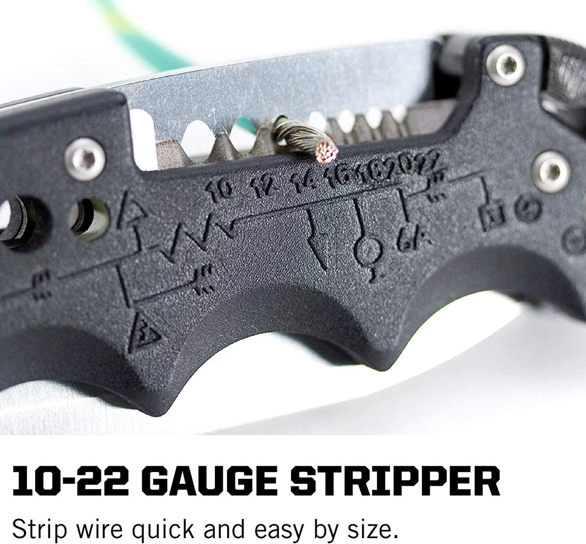 Kilowatt- Electricians Pocket Knife with Wire Stripping Multi-Tool and 3.4 Inch AUS-8 Blade, UTP 10-22G Wire Stripper Knife (EL01-CP), Black
