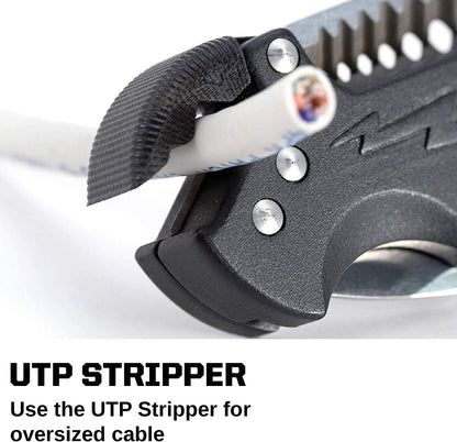 Kilowatt- Electricians Pocket Knife with Wire Stripping Multi-Tool and 3.4 Inch AUS-8 Blade, UTP 10-22G Wire Stripper Knife (EL01-CP), Black