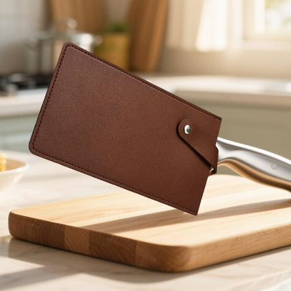 Universal PU Leather Meat Knife Cleaver Edge Guard Waterproof Wide Butcher Scissors Knife Sheath Dark Brown Durable Chef Scissors Cover Sleeve Protector Case Holder with Snap for Kitchen