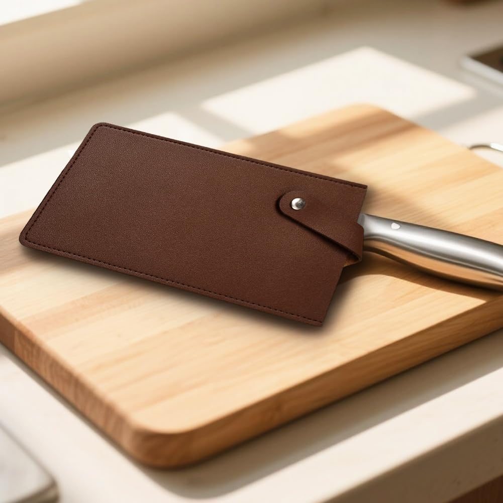 Universal PU Leather Meat Knife Cleaver Edge Guard Waterproof Wide Butcher Scissors Knife Sheath Dark Brown Durable Chef Scissors Cover Sleeve Protector Case Holder with Snap for Kitchen