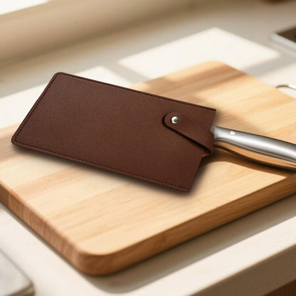 Universal PU Leather Meat Knife Cleaver Edge Guard Waterproof Wide Butcher Scissors Knife Sheath Dark Brown Durable Chef Scissors Cover Sleeve Protector Case Holder with Snap for Kitchen