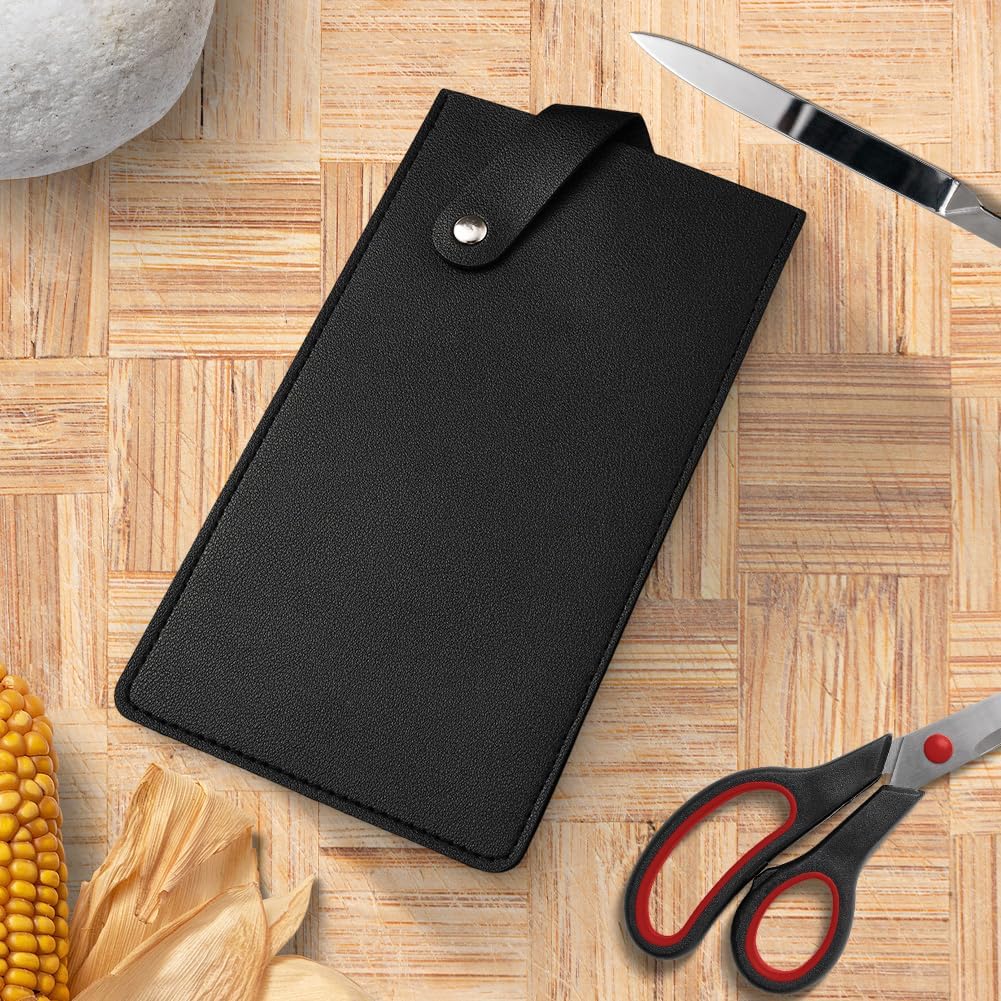 Universal PU Leather Meat Knife Cleaver Edge Guard Waterproof Wide Butcher Scissors Knife Sheath Dark Brown Durable Chef Scissors Cover Sleeve Protector Case Holder with Snap for Kitchen