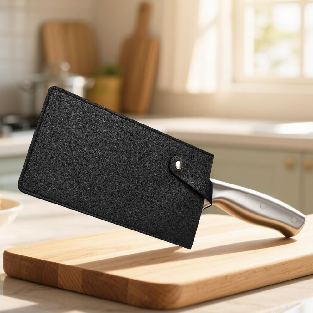 Universal PU Leather Meat Knife Cleaver Edge Guard Waterproof Wide Butcher Scissors Knife Sheath Dark Brown Durable Chef Scissors Cover Sleeve Protector Case Holder with Snap for Kitchen