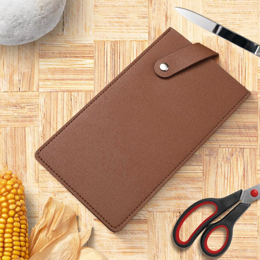 Universal PU Leather Meat Knife Cleaver Edge Guard Waterproof Wide Butcher Scissors Knife Sheath Dark Brown Durable Chef Scissors Cover Sleeve Protector Case Holder with Snap for Kitchen