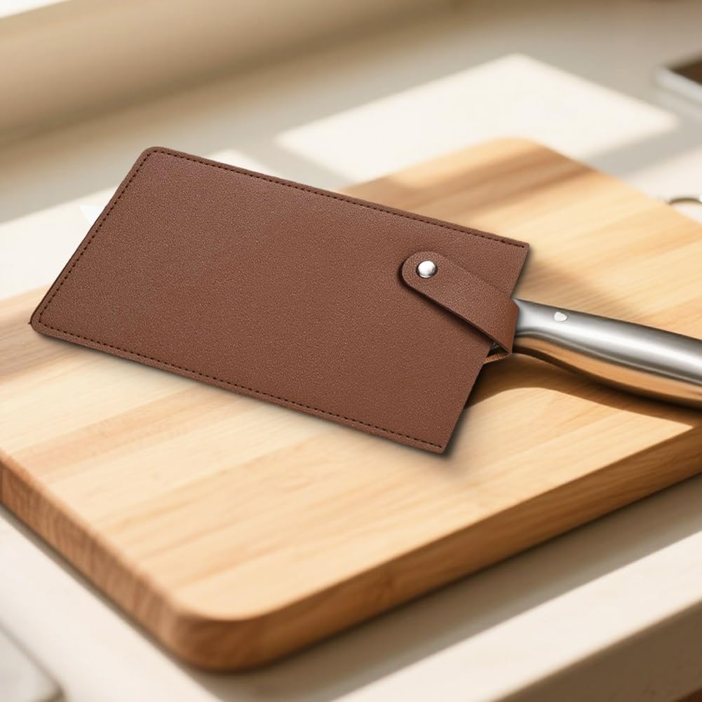 Universal PU Leather Meat Knife Cleaver Edge Guard Waterproof Wide Butcher Scissors Knife Sheath Dark Brown Durable Chef Scissors Cover Sleeve Protector Case Holder with Snap for Kitchen
