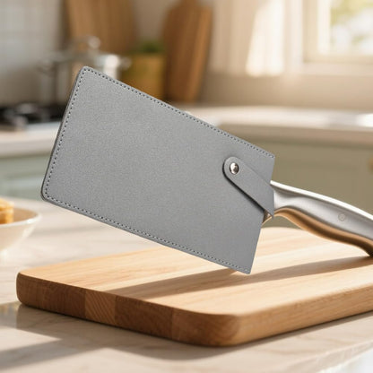 Universal PU Leather Meat Knife Cleaver Edge Guard Waterproof Wide Butcher Scissors Knife Sheath Dark Brown Durable Chef Scissors Cover Sleeve Protector Case Holder with Snap for Kitchen