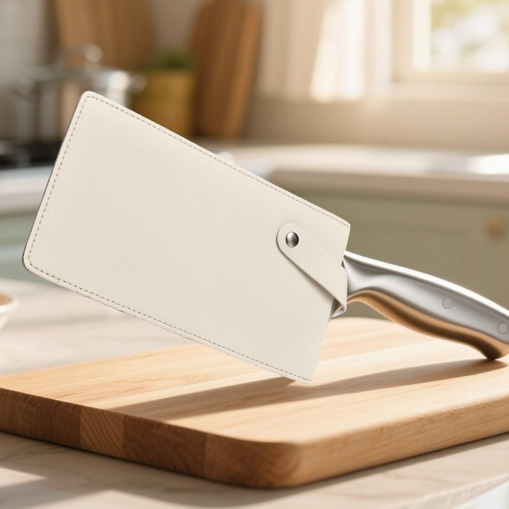 Universal PU Leather Meat Knife Cleaver Edge Guard Waterproof Wide Butcher Scissors Knife Sheath Dark Brown Durable Chef Scissors Cover Sleeve Protector Case Holder with Snap for Kitchen