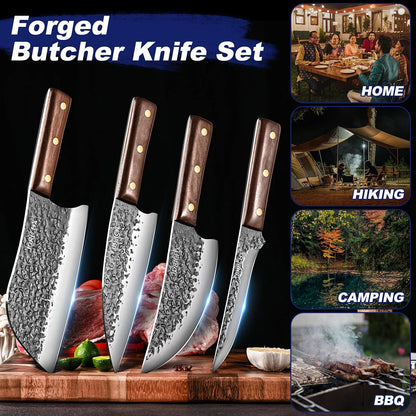 Hand Forged Butcher Knife Set with High Carbon Steel