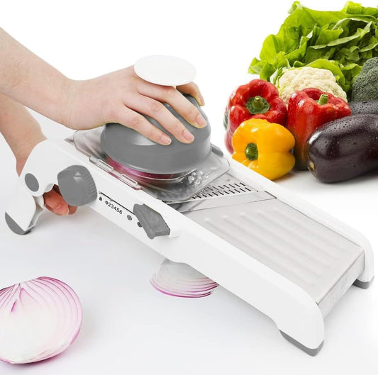 ZKIRON Large Mandoline Slicer for Kitchen - Professional Stainless Steel Onion Slicer & Cabbage Shredder, Integrated 2-in-1 Blade for Waffle & Smooth Cuts, Safety Hand Guard Included (Gray)