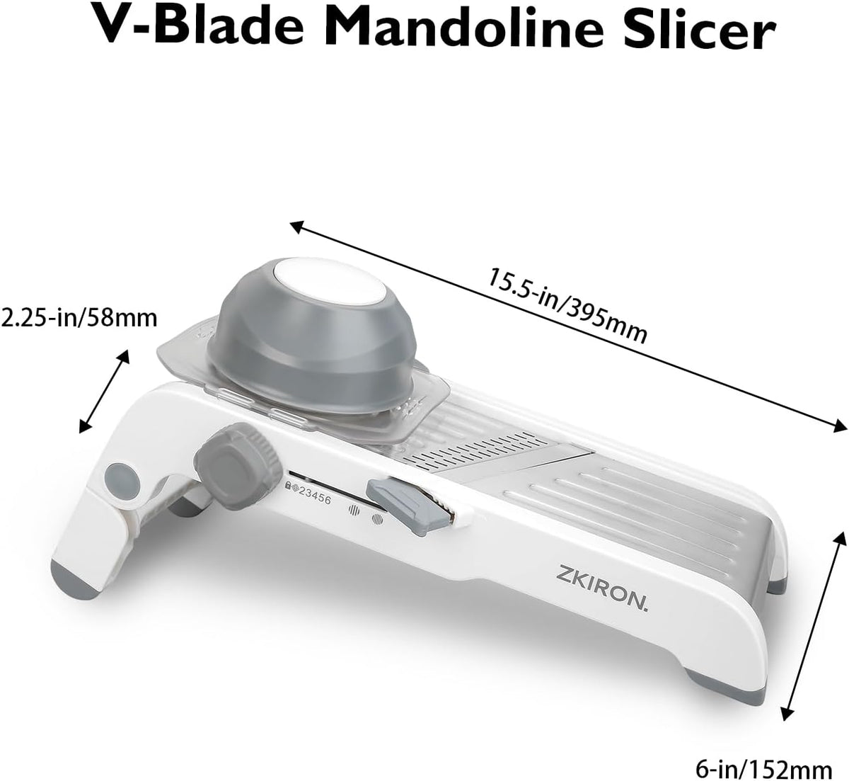 ZKIRON Large Mandoline Slicer for Kitchen - Professional Stainless Steel Onion Slicer & Cabbage Shredder, Integrated 2-in-1 Blade for Waffle & Smooth Cuts, Safety Hand Guard Included (Gray)