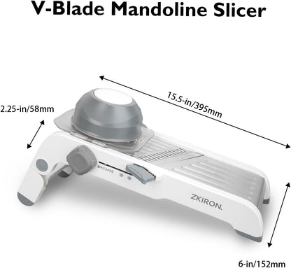 ZKIRON Large Mandoline Slicer for Kitchen - Professional Stainless Steel Onion Slicer & Cabbage Shredder, Integrated 2-in-1 Blade for Waffle & Smooth Cuts, Safety Hand Guard Included (Gray)