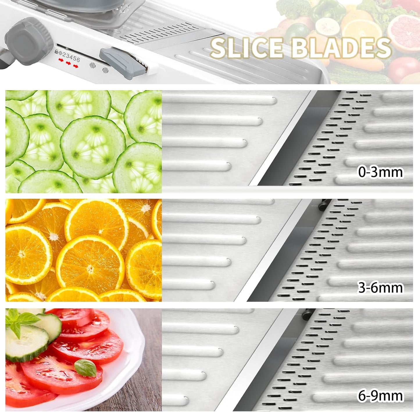 ZKIRON Large Mandoline Slicer for Kitchen - Professional Stainless Steel Onion Slicer & Cabbage Shredder, Integrated 2-in-1 Blade for Waffle & Smooth Cuts, Safety Hand Guard Included (Gray)