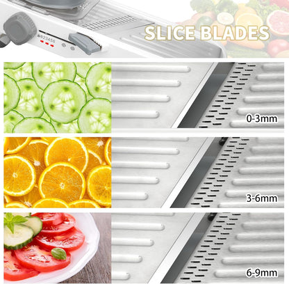 ZKIRON Large Mandoline Slicer for Kitchen - Professional Stainless Steel Onion Slicer & Cabbage Shredder, Integrated 2-in-1 Blade for Waffle & Smooth Cuts, Safety Hand Guard Included (Gray)