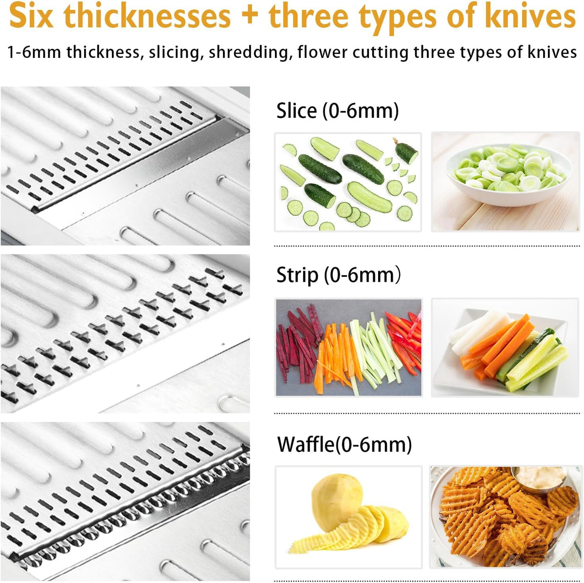 ZKIRON Large Mandoline Slicer for Kitchen - Professional Stainless Steel Onion Slicer & Cabbage Shredder, Integrated 2-in-1 Blade for Waffle & Smooth Cuts, Safety Hand Guard Included (Gray)