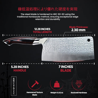 Cleaver Knife 7 inch – Full Tang Damascus VG10 Meat Cleaver with Pakkawood Handle, Super Sharp 15° Edge Butcher Knife for Meat Cutting, Chinese Cleavers for Kitchen or BBQ
