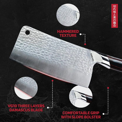 Cleaver Knife 7 inch – Full Tang Damascus VG10 Meat Cleaver with Pakkawood Handle, Super Sharp 15° Edge Butcher Knife for Meat Cutting, Chinese Cleavers for Kitchen or BBQ
