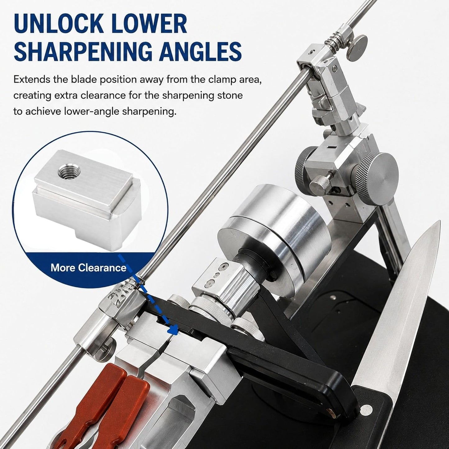 ® L-Attachment Adapter Compatible with TSPROF K03, Kadet, Pioneer – Low Angle Sharpening Extender for Narrow & Fillet Knives – Anodized Aluminum Clamp Accessory