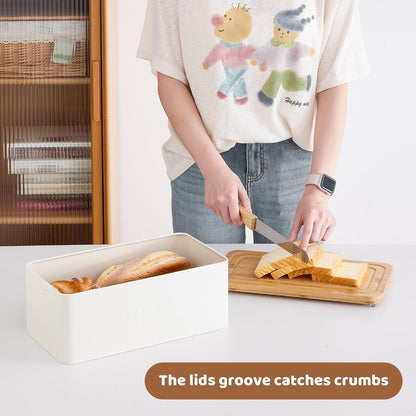 Bread Box for Kitchen Countertop, Metal with Bamboo Lid & Bread Knife
