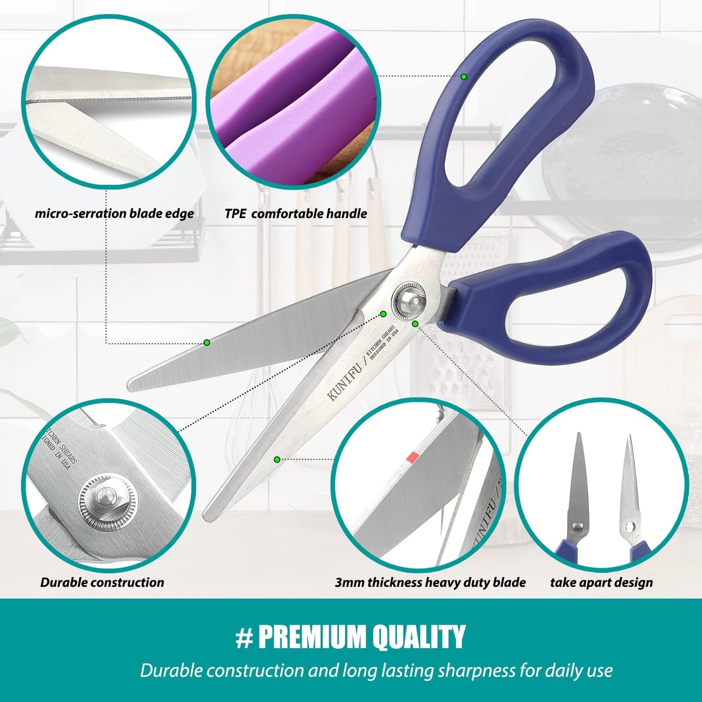 Kitchen Scissors, All Purpose Kitchen Shears, Heavy Duty Come Apart Scissors Gadgets Utensils - Black