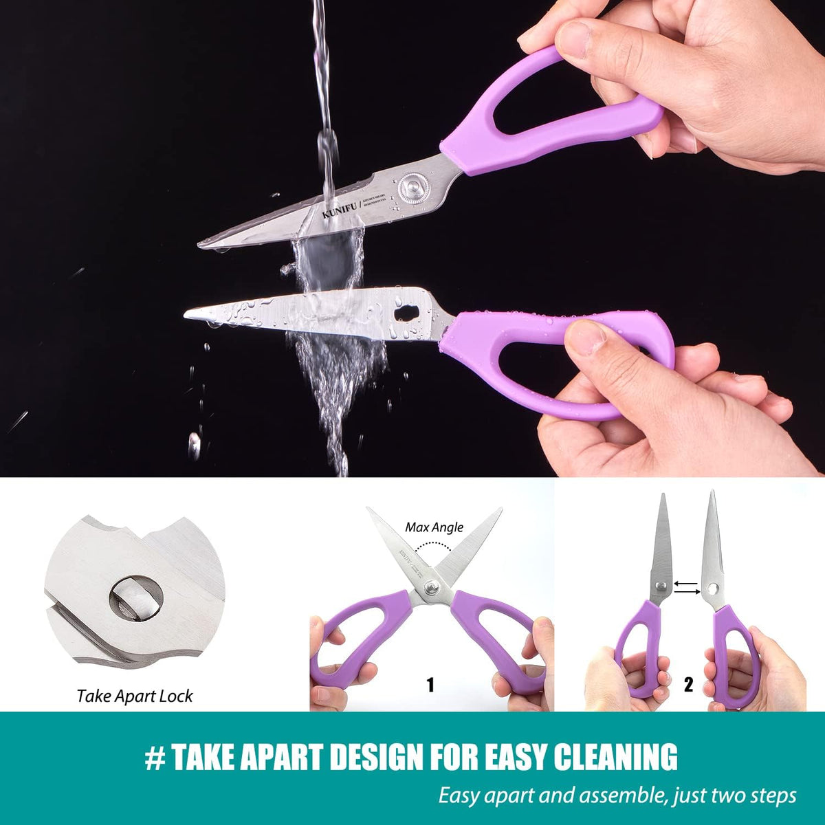 Kitchen Scissors, All Purpose Kitchen Shears, Heavy Duty Come Apart Scissors Gadgets Utensils - Black
