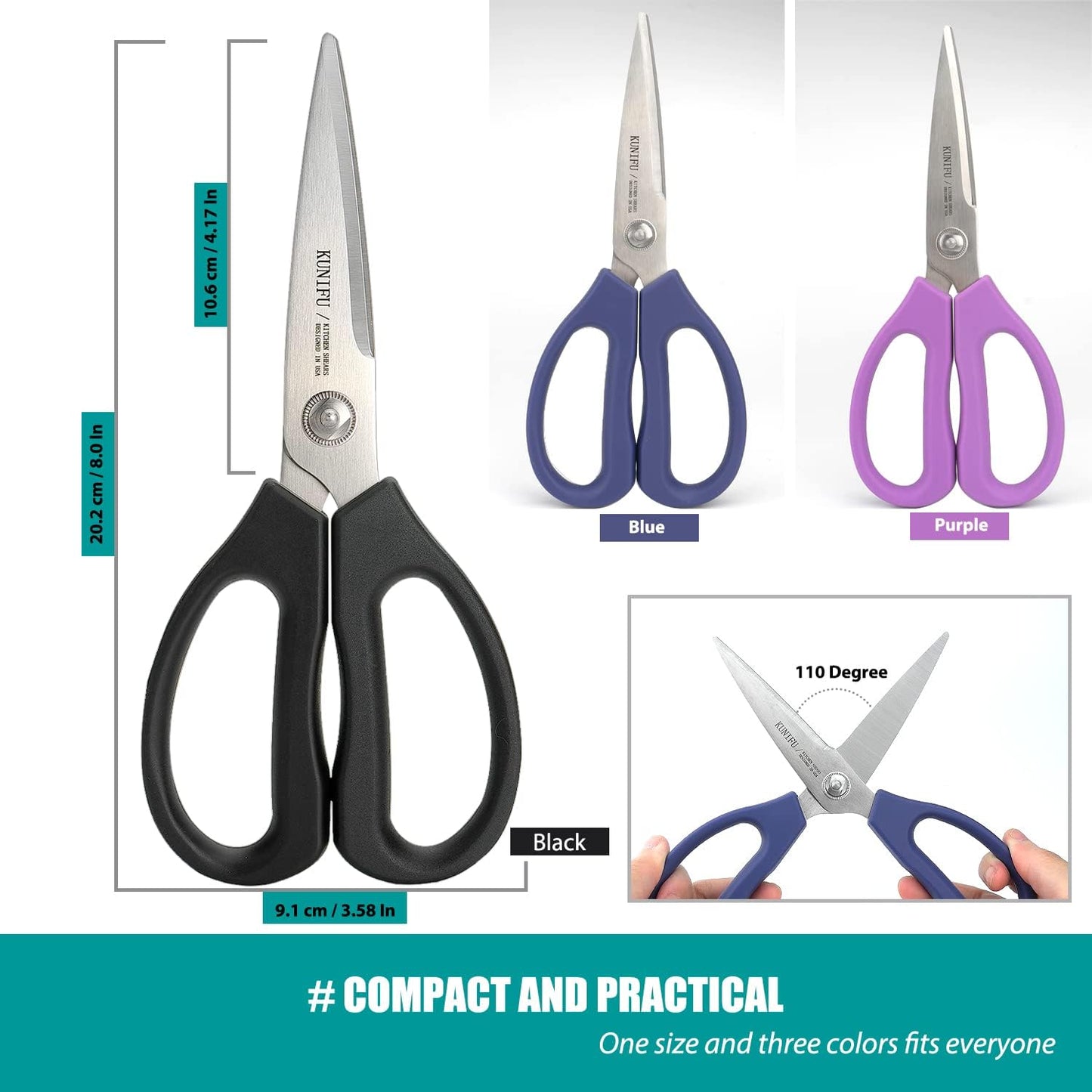 Kitchen Scissors, All Purpose Kitchen Shears, Heavy Duty Come Apart Scissors Gadgets Utensils - Black