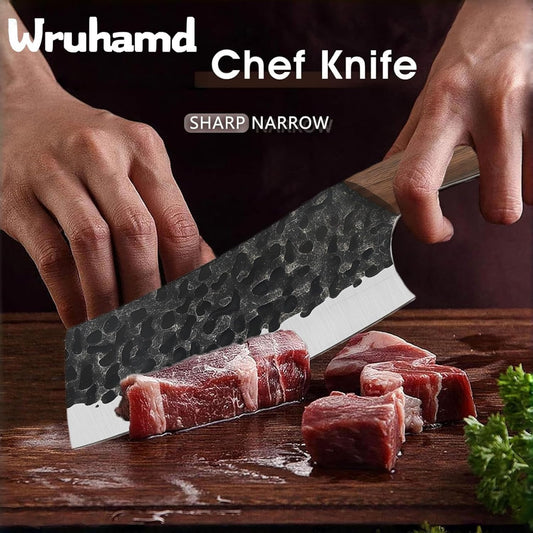 2PCS Meat Cleaver Knife, 7.5 Inch Razor Sharp High Carbon Steel Meat Cleaver, Durable, Viking Knife with Leather Sheath, Full Tang Handle,Chopping Butcher Knife for Meat Vegetable Cutting