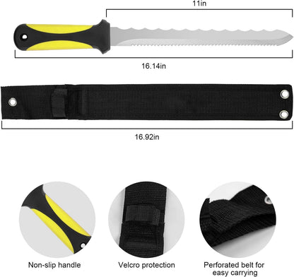 Insulation Knife - Sod Cutter Knife: stainless steel 11.14-Inch sharp blade, double side utility Lawn Repair Saw with Nylon Sheath