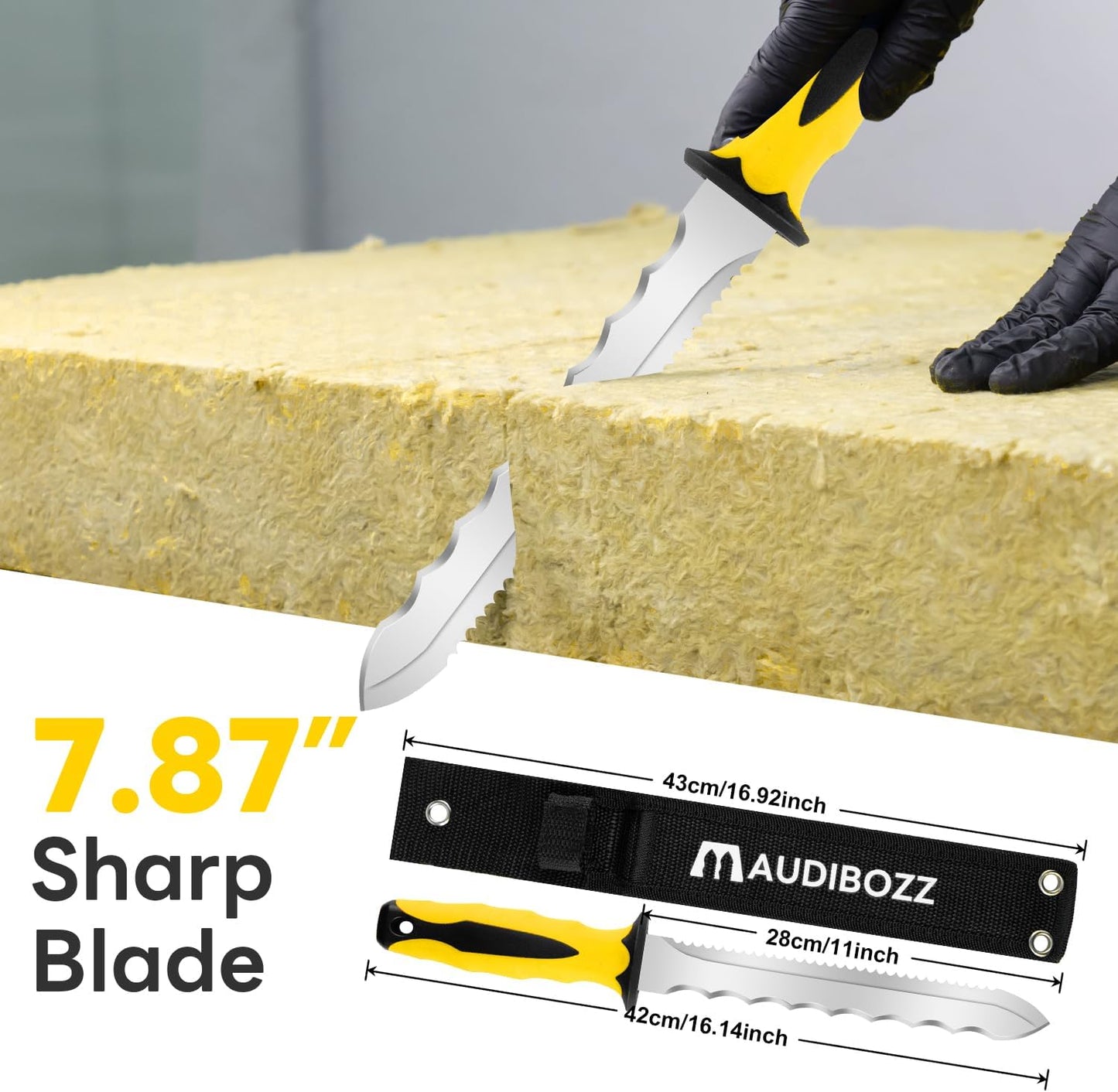 Insulation Knife - Sod Cutter Knife: stainless steel 11.14-Inch sharp blade, double side utility Lawn Repair Saw with Nylon Sheath