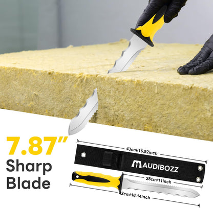 Insulation Knife - Sod Cutter Knife: stainless steel 11.14-Inch sharp blade, double side utility Lawn Repair Saw with Nylon Sheath