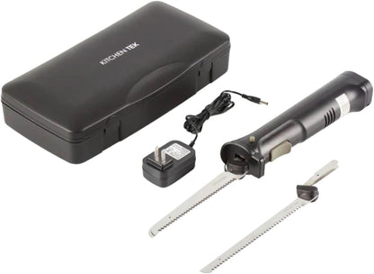 Kitchen Tek Electric Knife Set, 1 Electric Knife With Motorized Handle - Includes 1 Bread and 1 Carving Tool, 1 Case, Black Plastic Food Cutter With Stainless Steel Blades