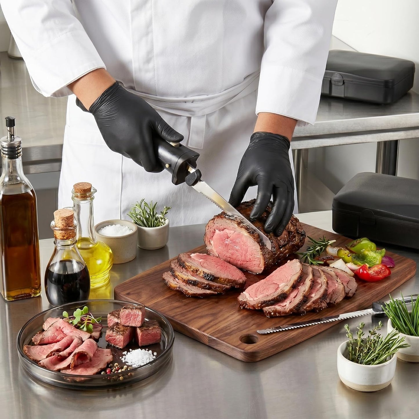 Kitchen Tek Electric Knife Set, 1 Electric Knife With Motorized Handle - Includes 1 Bread and 1 Carving Tool, 1 Case, Black Plastic Food Cutter With Stainless Steel Blades