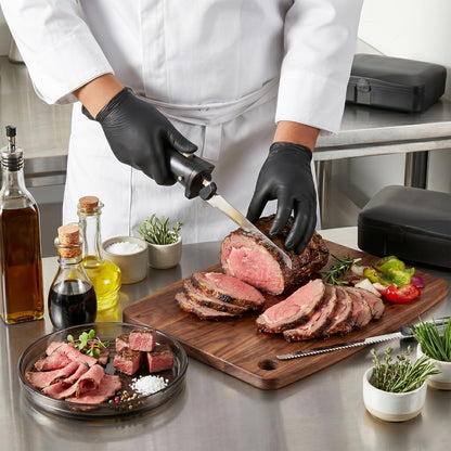Kitchen Tek Electric Knife Set, 1 Electric Knife With Motorized Handle - Includes 1 Bread and 1 Carving Tool, 1 Case, Black Plastic Food Cutter With Stainless Steel Blades